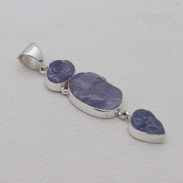 Rough Tanzanite Silver Drop Pendants