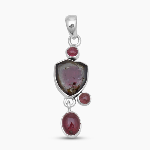 Watermelon Tourmaline Silver Drop Pendants