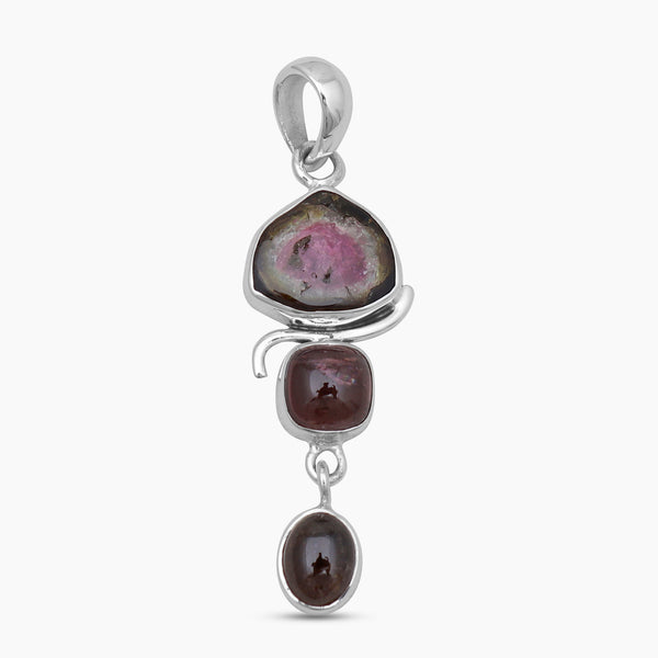 Watermelon Tourmaline Silver Drop Pendants