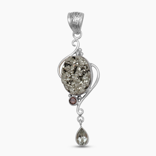Pyrite Druzy With Multistone Drop Pendants