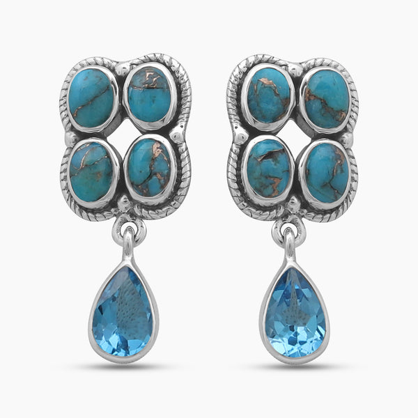 Blue Copper Turquoise Silver Earrings
