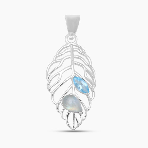 Rainbow Moonstone & Blue Topaz Silver Pendants