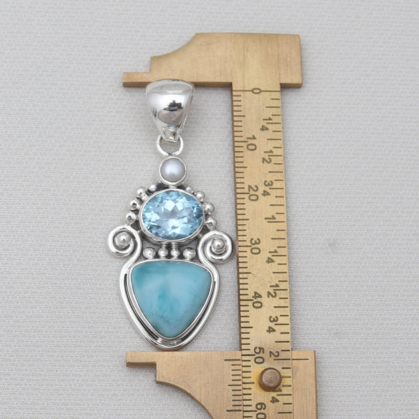 925 Silver Larimar & Blue Topaz Pendants