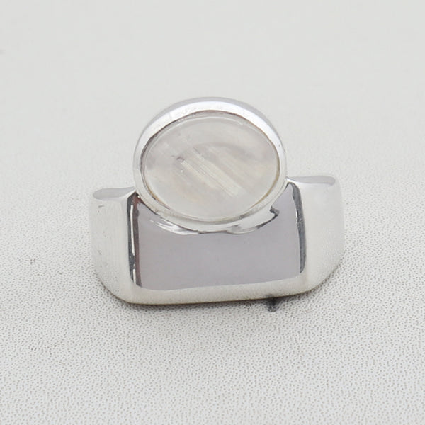 Natural Rainbow Moonstone Silver Rings