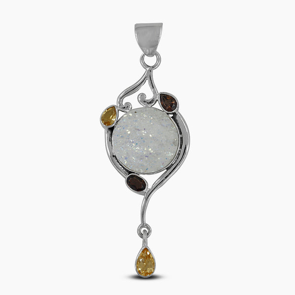 Rainbow Titanium Druzy Silver Pendants