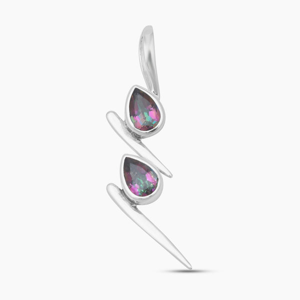 Double Garnet Drop Silver Pendants
