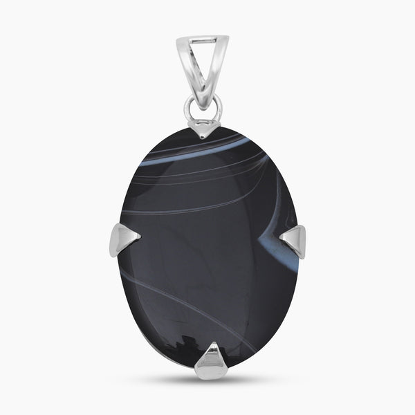 Black Banded Agate Silver Pendants