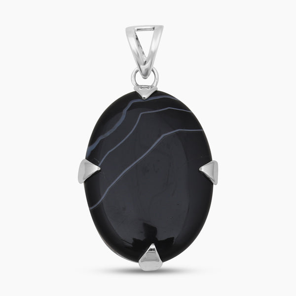 Black Banded Agate Silver Pendants