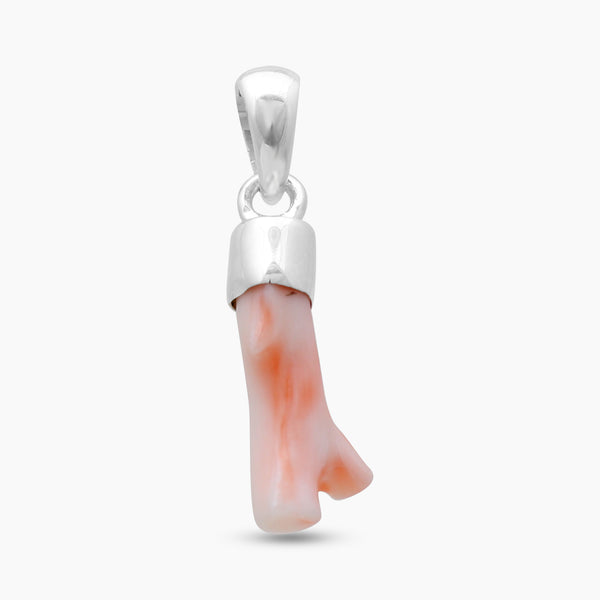 Natural Red Coral Stick Silver Pendants