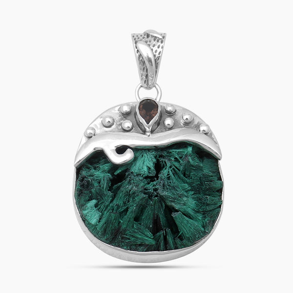 925 Sterling Silver Malachite Fiber Pendants