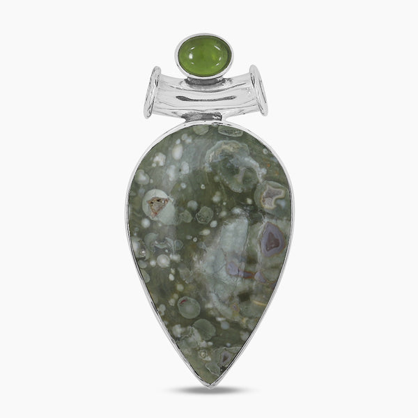 Rainforest Jasper & Idocrase Silver Pendants