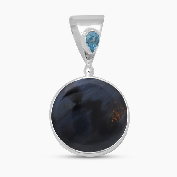 Pietersite Jasper & Blue Topaz Silver Pendants