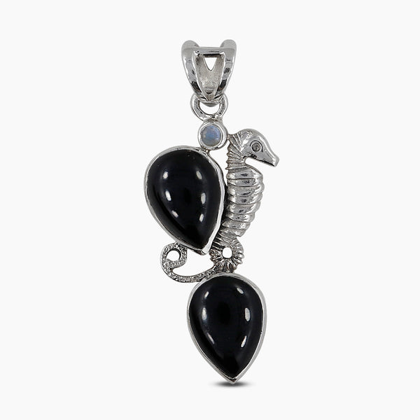 Rainbow Moonstone Sea Horse Silver Pendants