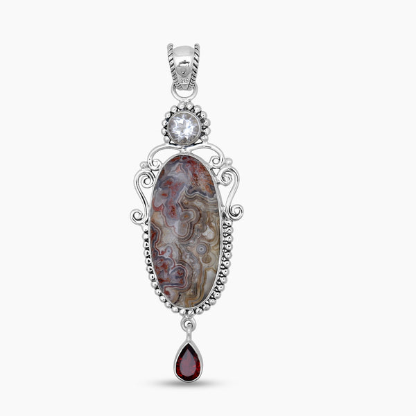 Crazy Lace Agate Silver Pendants