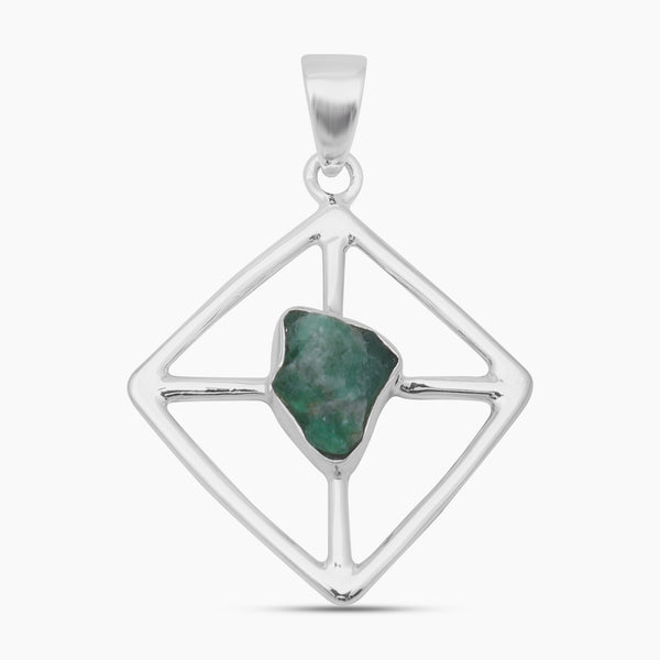 Natural Rough Emerald Silver Pendants
