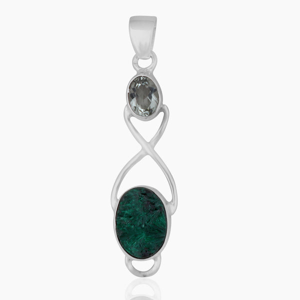 Natural Malachite Fiber Silver Pendants