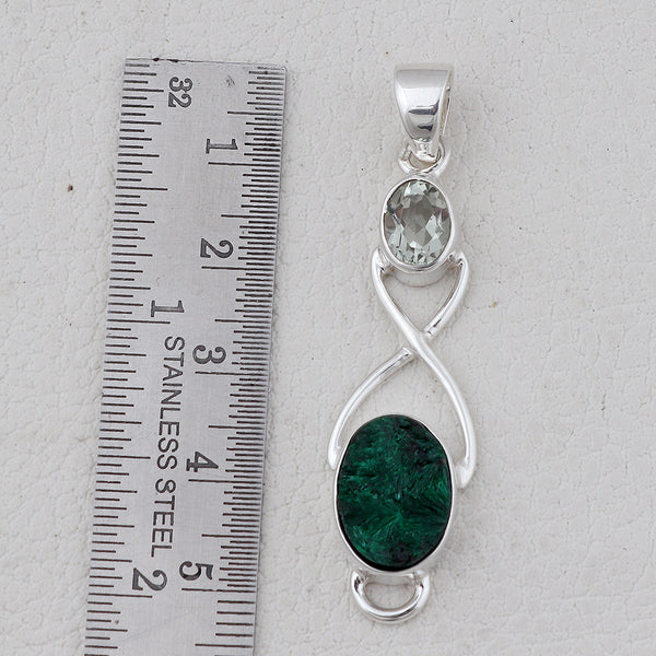Natural Malachite Fiber Silver Pendants