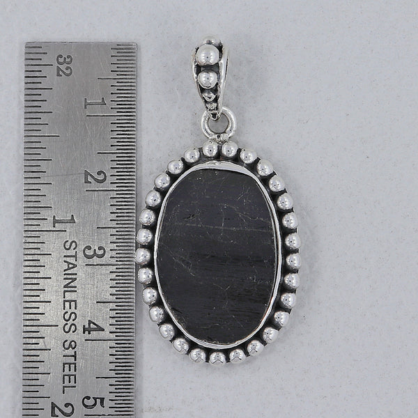 Raw Black Tourmaline Silver Pendants