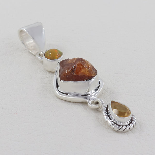 925 Sterling Silver Raw Fanta Garnet Pendant