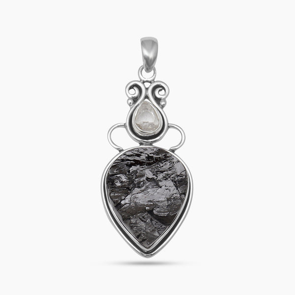 925 Silver Rough Shungite Pendants