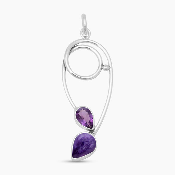 Charoite & Amethyst Silver Pendants