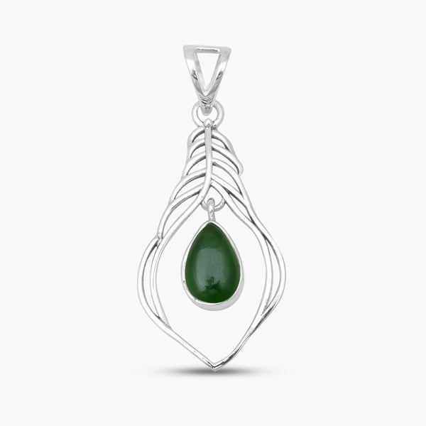 Nephrite Jade Drop Silver Feather Pendants