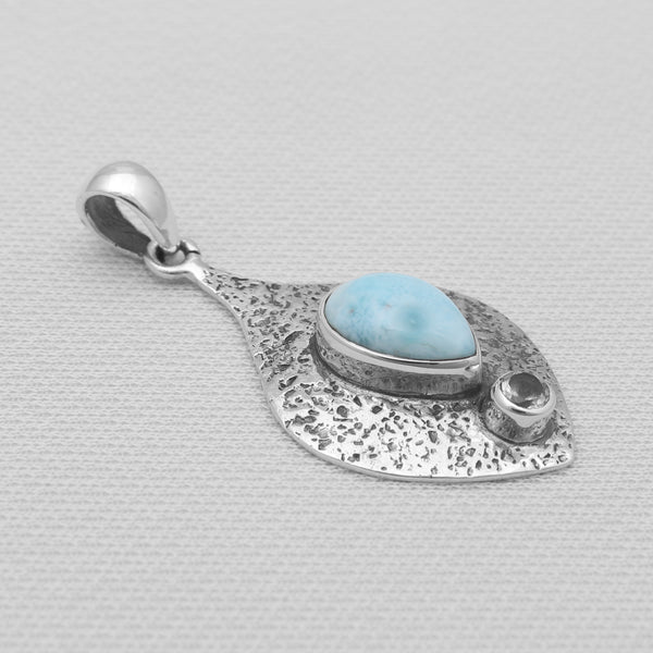 Blue Larimar Textured Silver Pendants