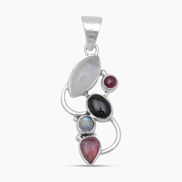 Rainbow Moonstone & Tourmaline Silver Pendants