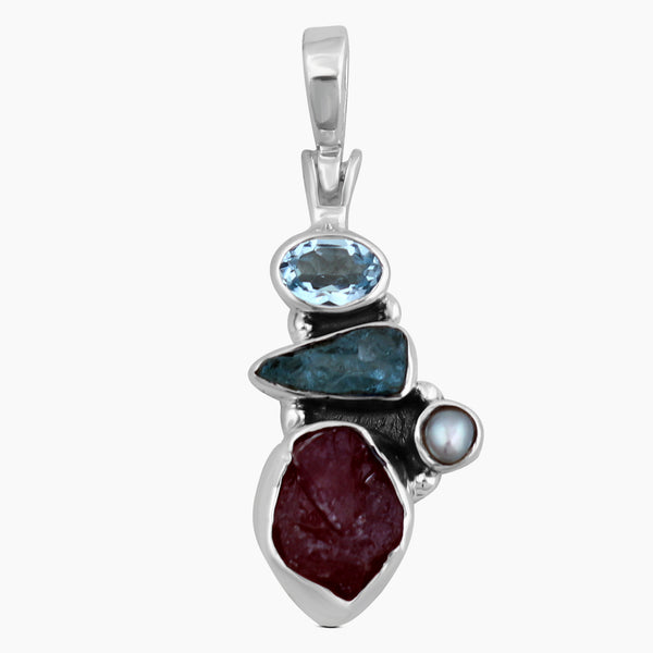 925 Silver Ruby With Multitone Pendants