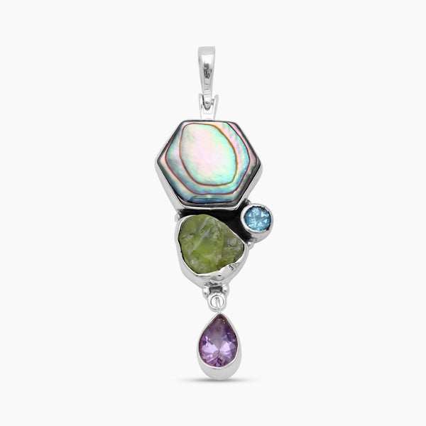 Abalone Shell With Multistone Silver Pendants
