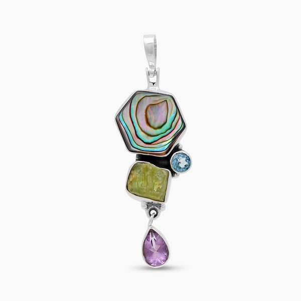 Abalone Shell With Multistone Silver Pendants