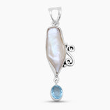 Fresh Water Pearl & Blue Topaz Silver Pendants