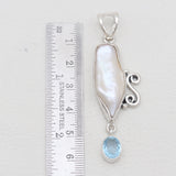 Fresh Water Pearl & Blue Topaz Silver Pendants