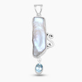 Fresh Water Pearl & Blue Topaz Silver Pendants