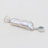 Fresh Water Pearl & Blue Topaz Silver Pendants