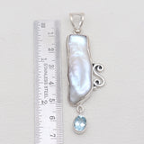 Fresh Water Pearl & Blue Topaz Silver Pendants