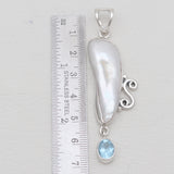 Fresh Water Pearl & Blue Topaz Silver Pendants