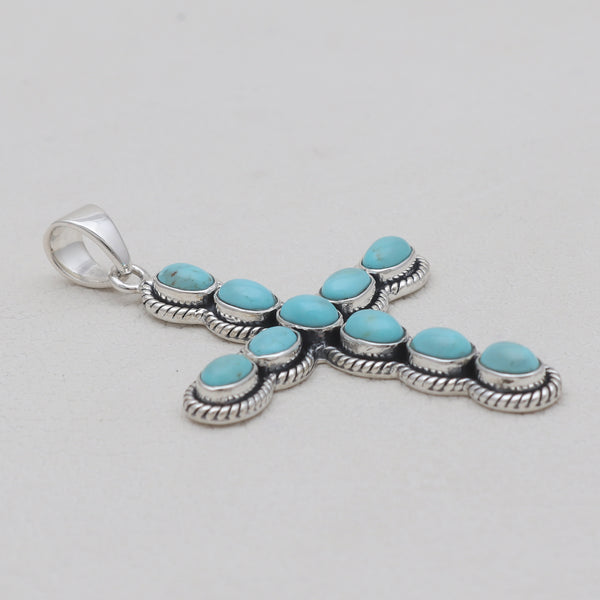 Mexican Turquoise Cross Silver Pendants