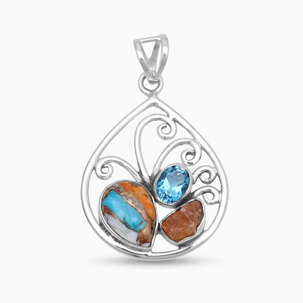 Turquoise Spiny Oyster Silver Pendants