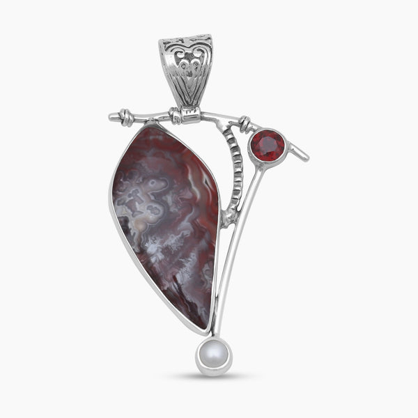 Crazy Lace Agate Silver Pendants