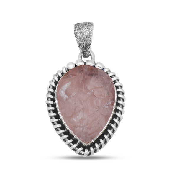925 Sterling Silver Rose Quartz Pendant Set