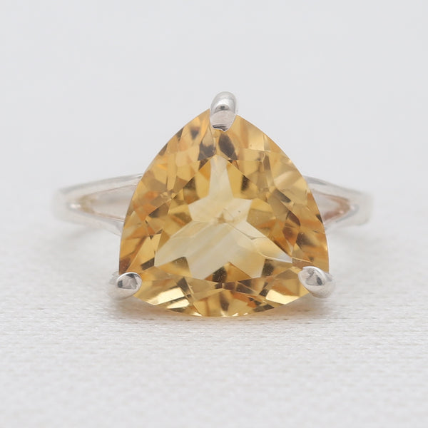 Trillion Cut Citrine Silver Rings