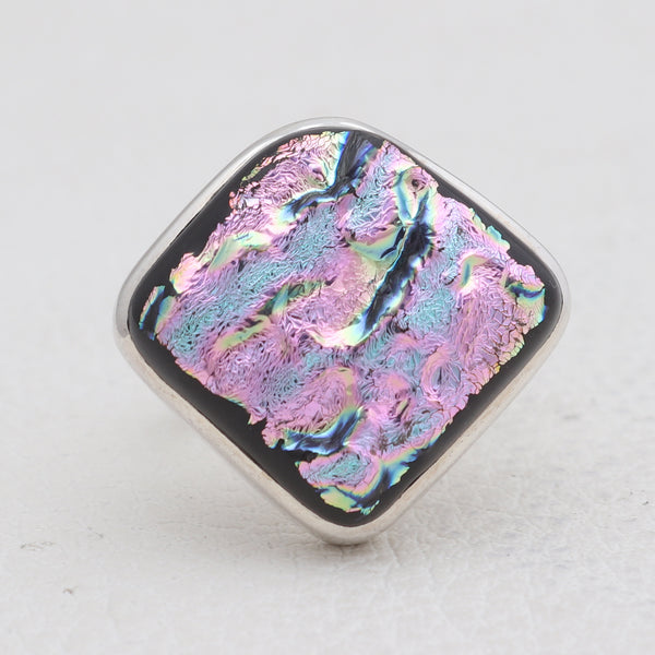Fused Dichroic Glass Silver Rings