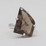 Checker Cut Smoky Quartz Silver Rings