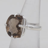 Checker Cut Smoky Quartz Silver Rings