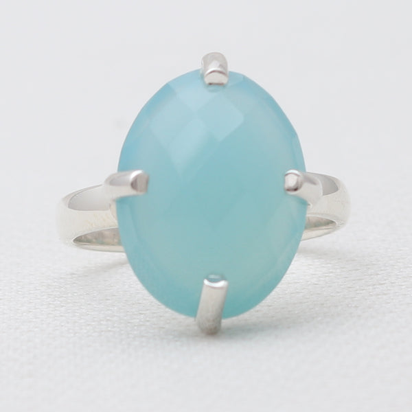 Blue Chalcedony Silver Rings