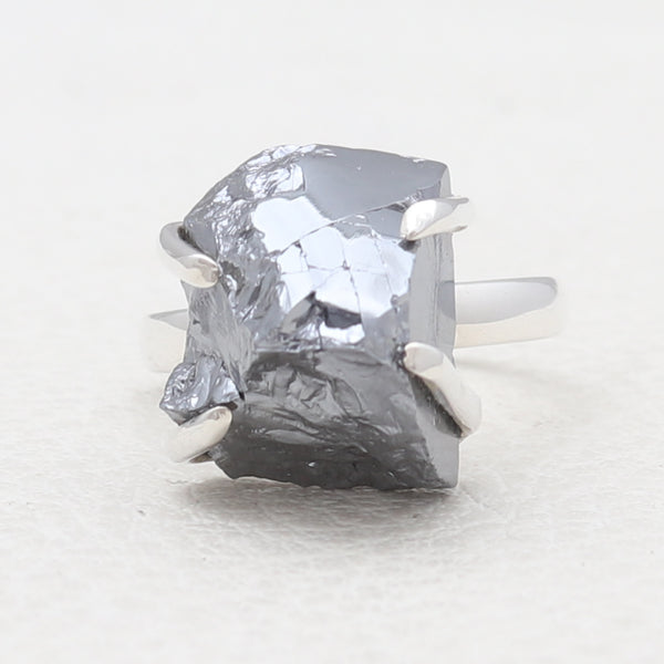 Natural Silicon Rough Stone Prong Set Silver Rings