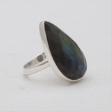 Checker Cut Labradorite Silver Rings