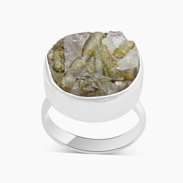 Green Tourmalinated Quartz Silver Rings