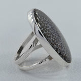Fossil Black Coral Silver Ring
